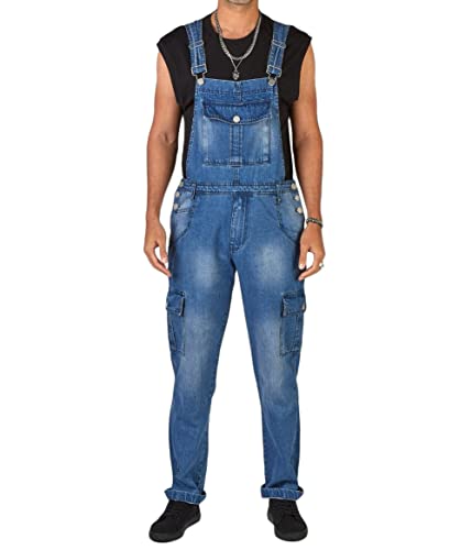 ORANDESIGNE Herren Denim Latzhose Overalls Männer Cargo Jeanshose Retro Jumpsuit Arbeitshose Loose Fit Latzanzug H Blau S von ORANDESIGNE