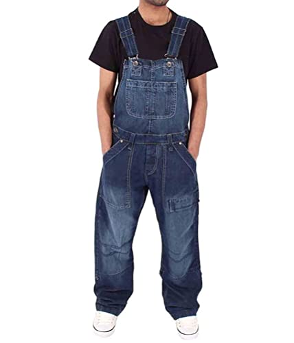 ORANDESIGNE Herren Denim Latzhose Overalls Männer Cargo Jeanshose Retro Jumpsuit Arbeitshose Loose Fit Latzanzug B Dunkelblau LN von ORANDESIGNE