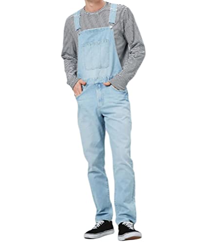 ORANDESIGNE Herren Denim Latzhose Overalls Männer Cargo Jeanshose Retro Jumpsuit Arbeitshose Loose Fit Latzanzug A Hellblau XLN von ORANDESIGNE
