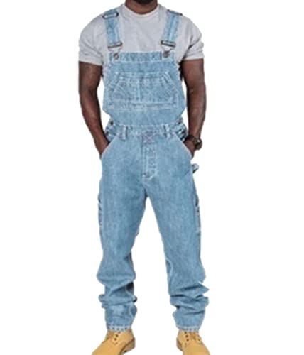 ORANDESIGNE Herren Jeans Latzhose Denim Overalls Jeanshose Männer Cargo Retro Jumpsuit Arbeitshose Blau C Hellblau 3XL Arbeitslatzhosen von ORANDESIGNE