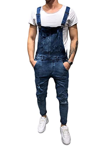 ORANDESIGNE Herren Denim Latzhose Overalls Männer Cargo Jeanshose Retro Jumpsuit Arbeitshose Loose Fit Latzanzug F Dunkelblau M von ORANDESIGNE