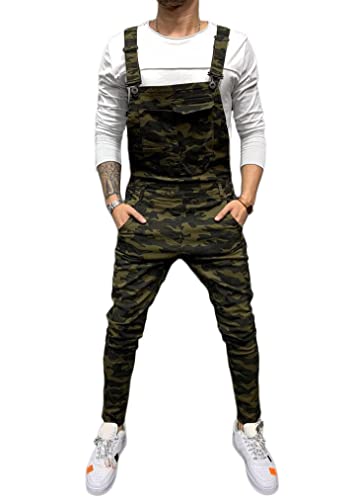 ORANDESIGNE Herren Denim Latzhose Overalls Männer Cargo Jeanshose Retro Jumpsuit Arbeitshose Loose Fit Latzanzug E Tarnung XS von ORANDESIGNE