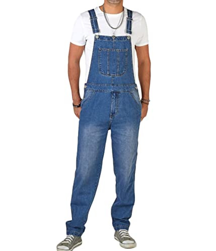 ORANDESIGNE Herren Jeans Latzhose Lange Jeanshose Jumpsuit Suspender Pants Retro Denim Bib Skinny Fit Streetwear Stone-Washed Zerreißen Arbeitshosen Qualität mit Taschen J Blau S von ORANDESIGNE