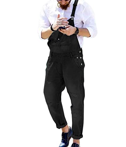 ORANDESIGNE Herren Jeans Latzhose Lange Jeanshose Jumpsuit Suspender Pants Retro Denim Bib Skinny Fit Streetwear Stone-Washed Zerreißen Arbeitshosen Qualität mit Taschen K Schwarz 3XL von ORANDESIGNE