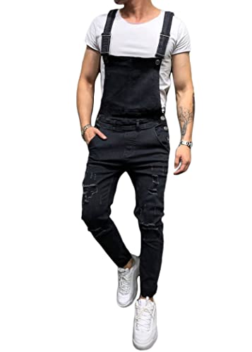 ORANDESIGNE Herren Denim Latzhose Overalls Männer Cargo Jeanshose Retro Jumpsuit Arbeitshose Loose Fit Latzanzug F Schwarz XL von ORANDESIGNE