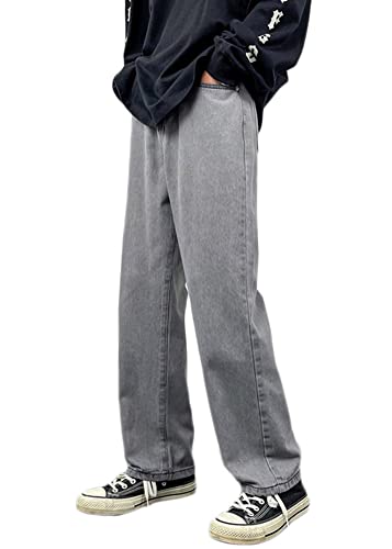 ORANDESIGNE Herren Jeans Loose Fit Straight Leg Basic Style Denim Hose Vintage Baggy Männer Jeanshose Hip Hop Trend Gerade Weite Bein Freizeithose Teenager Jungen Streetwear B Grau XL von ORANDESIGNE