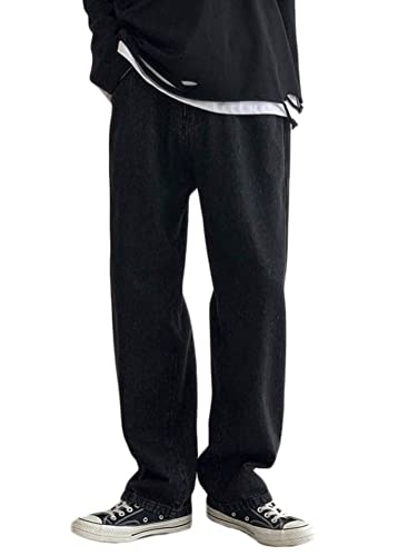 ORANDESIGNE Herren Jeans Loose Fit Straight Leg Basic Style Denim Hose Vintage Baggy Männer Jeanshose Hip Hop Trend Gerade Weite Bein Freizeithose Teenager Jungen Streetwear D Schwarz L von ORANDESIGNE