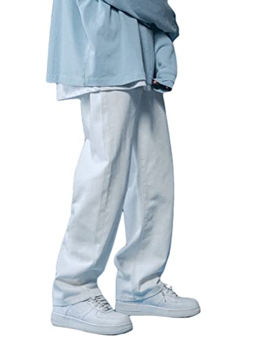 ORANDESIGNE Herren Jeans Regular Fit Straight Leg Basic Style Stretch Denim Hose Vintage Baggy Männer Blau Jeanshose Hip Hop Teenager Jungen Streetwear C Weiß S von ORANDESIGNE