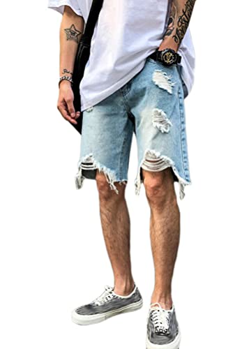 ORANDESIGNE Herren Jeans Shorts Zerrissene Denim-Shorts für Jungen Sommer Stretch Kurze Hose Regular Fit Denim Shorts Hip Hop Bermuda Jeansshorts A Hellblau 3XL von ORANDESIGNE