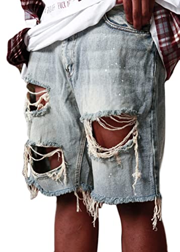 ORANDESIGNE Herren Jeans Shorts Zerrissene Denim-Shorts für Jungen Sommer Stretch Kurze Hose Regular Fit Denim Shorts Hip Hop Bermuda Jeansshorts B Hellblau XXL von ORANDESIGNE