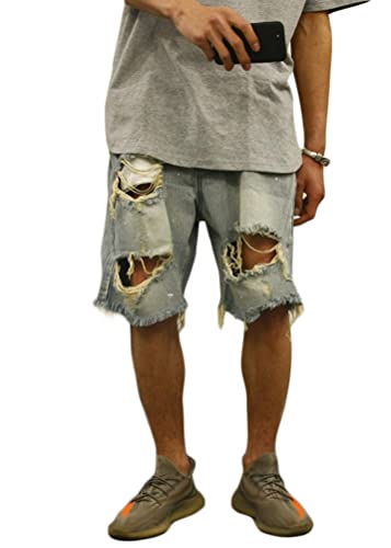 ORANDESIGNE Herren Jeans Shorts Zerrissene Denim-Shorts für Jungen Sommer Stretch Kurze Hose Regular Fit Denim Shorts Hip Hop Bermuda Jeansshorts C Hellblau L von ORANDESIGNE