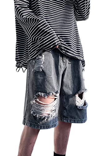 ORANDESIGNE Herren Jeans Shorts Zerrissene Denim-Shorts für Jungen Sommer Stretch Kurze Hose Regular Fit Denim Shorts Hip Hop Bermuda Jeansshorts E Schwarz M von ORANDESIGNE