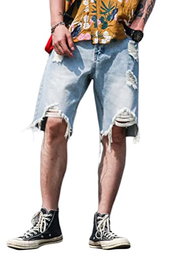 ORANDESIGNE Herren Jeans Shorts Zerrissene Denim-Shorts für Jungen Sommer Stretch Kurze Hose Regular Fit Denim Shorts Hip Hop Bermuda Jeansshorts G Dunkelblau L von ORANDESIGNE