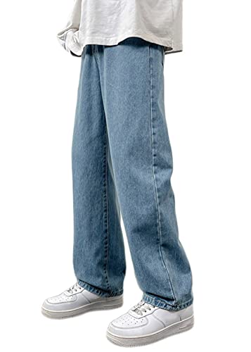 ORANDESIGNE Herren Jeanshosen Hip Hop Baggy Jeans Straight Leg Gewaschen Jeanshose Casual Denim Hosen Vintage Jeans Teenager Jungen Skateboard Hose Streetwear B Blau S von ORANDESIGNE