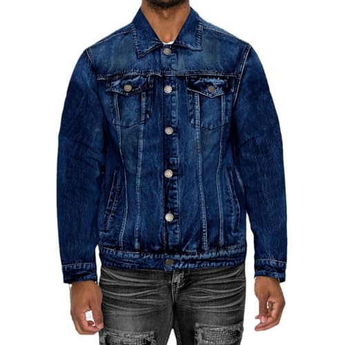 ORANDESIGNE Herren Jeansjacke Basic Jeans Jacke mit Stehkragen Übergangsjacke Bedruckte Freizeitjacke Sommerjacke Slim Fit B Hellblau XXL von ORANDESIGNE