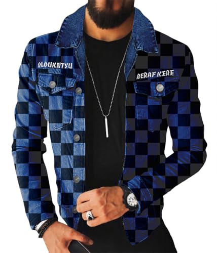 ORANDESIGNE Herren Jeansjacke Biker Style Jeans Jacket Blue Denim Jacke Blau Männer Streetwear Solide Löcher Schlank Casual Mantel Zerrissene for Casual Stil Winter D Dunkelblau XL von ORANDESIGNE