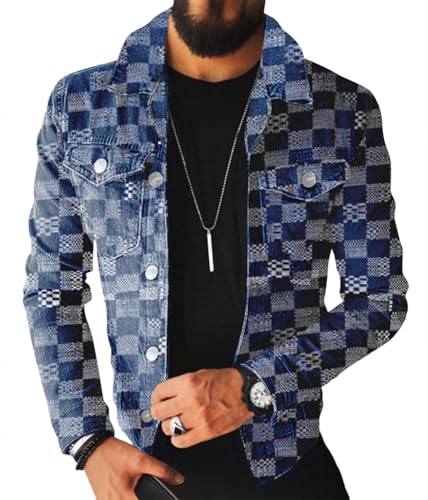 ORANDESIGNE Herren Jeansjacke Biker Style Jeans Jacket Blue Denim Jacke Blau Männer Streetwear Solide Löcher Schlank Casual Mantel Zerrissene for Casual Stil Winter E Dunkelblau XXL von ORANDESIGNE