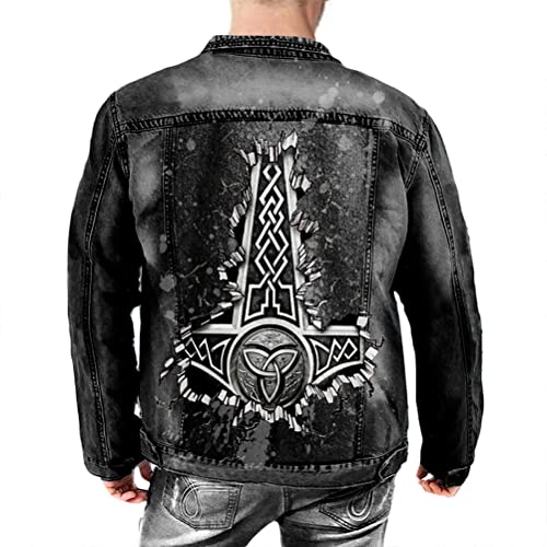 ORANDESIGNE Herren Jeansjacke Denim Jacke Totenkopf Drucken Mode Freizeit Jeansmantel Vintage Punk Graffiti Drucken Lange Ärmel Oberbekleidung mit Knöpfen G Schwarz L von ORANDESIGNE