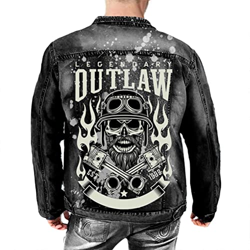 ORANDESIGNE Herren Jeansjacke Denim Jacke Totenkopf Drucken Mode Freizeit Jeansmantel Vintage Punk Graffiti Drucken Lange Ärmel Oberbekleidung mit Knöpfen N Schwarz 3XL von ORANDESIGNE