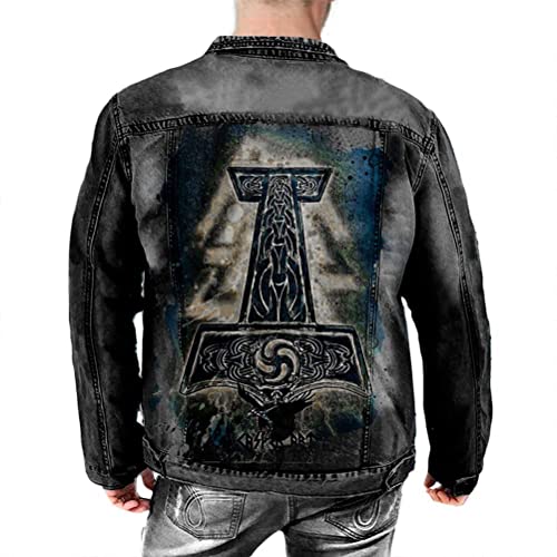 ORANDESIGNE Herren Jeansjacke Denim Jacke Totenkopf Drucken Mode Freizeit Jeansmantel Vintage Punk Graffiti Drucken Lange Ärmel Oberbekleidung mit Knöpfen Q Schwarz XL von ORANDESIGNE