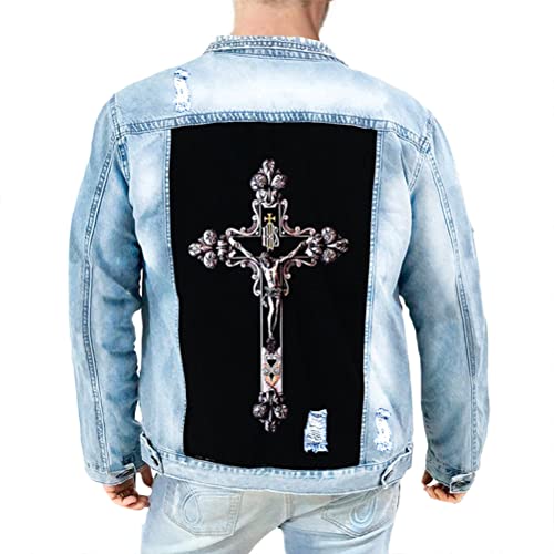 ORANDESIGNE Herren Jeansjacke Denim Jacke Totenkopf Drucken Mode Freizeit Jeansmantel Vintage Punk Graffiti Drucken Lange Ärmel Oberbekleidung mit Knöpfen S Hellblau XL von ORANDESIGNE