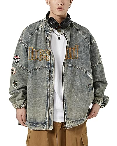 ORANDESIGNE Herren Jeansjacke Denim Jacken Vintage Casual Regular Fit Langarm Freizeit Verwaschen Jeansjacke Übergangsjacke Denimjacke Bikerjacke Damen Unisex Frühling Herbst B Blau S von ORANDESIGNE