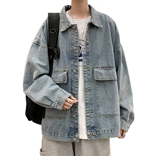 ORANDESIGNE Herren Jeansjacke Übergangsjacke Denim Jacket Freizeitjacke Oversize Vintage Retro Cargojacke Classic Street Style Oberbekleidung A Blau XXL von ORANDESIGNE
