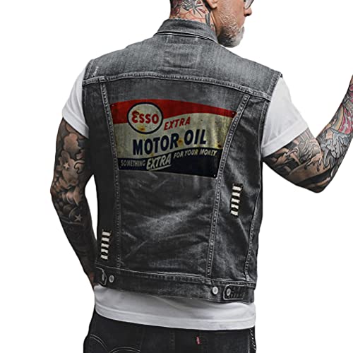 ORANDESIGNE Herren Jeansweste Denim Weste Totenkopf Drucken Mode Freizeit Jeansmantel Vintage Punk Graffiti Drucken Ärmellos Oberbekleidung mit Knöpfen G Schwarz S von ORANDESIGNE
