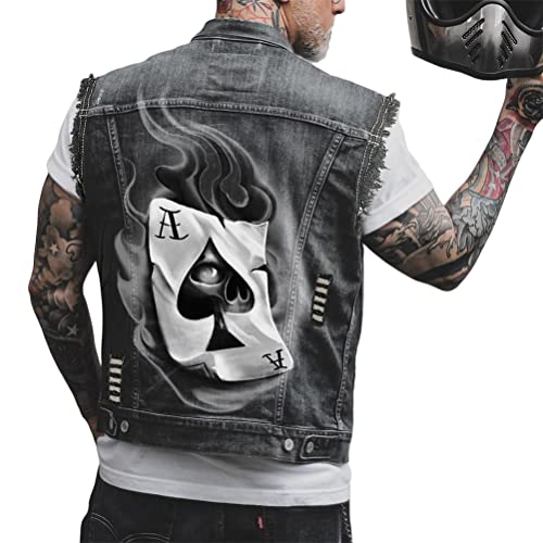 ORANDESIGNE Herren Jeansweste Denim Weste Totenkopf Drucken Mode Freizeit Jeansmantel Vintage Punk Graffiti Drucken Ärmellos Oberbekleidung mit Knöpfen ZD Schwarz L von ORANDESIGNE
