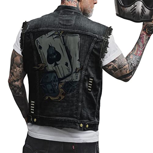 ORANDESIGNE Herren Jeansweste Denim Weste Totenkopf Drucken Mode Freizeit Jeansmantel Vintage Punk Graffiti Drucken Ärmellos Oberbekleidung mit Knöpfen ZG Schwarz XXL von ORANDESIGNE