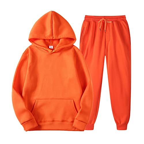 ORANDESIGNE Herren Jogginganzug Trainingsanzug Sportanzug 2 Piece Hoodie Sporthose Kapuzenpullover Jogginghose Sweat Suits Set A-orange XL von ORANDESIGNE