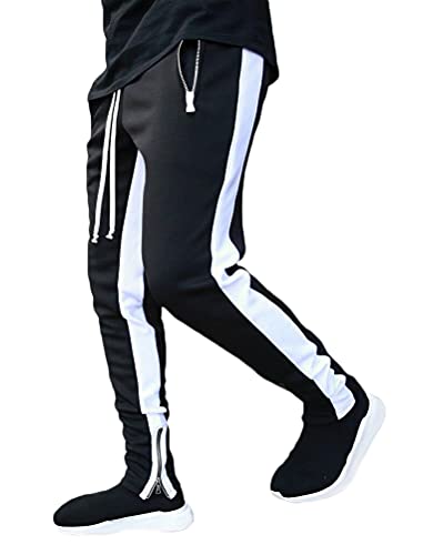 ORANDESIGNE Herren Jogginghose Sporthose Baumwolle Fitness Slim Fit Trainingshose Freizeithose Joggers Sweathose Streetwear A Schwarz Weiß XS von ORANDESIGNE