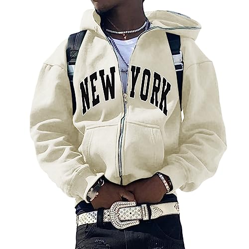 ORANDESIGNE Herren Kapuzenpullover Hoodie Druck Langarm Pullover Lässiges Los Angeles Sweatshirt Warm Pulli Sweatjacke mit Kapuze und Reißverschluss Sports Hoodie A Beige L von ORANDESIGNE
