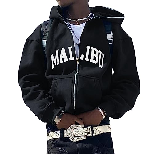 ORANDESIGNE Herren Kapuzenpullover Hoodie Druck Langarm Pullover Lässiges Los Angeles Sweatshirt Warm Pulli Sweatjacke mit Kapuze und Reißverschluss Sports Hoodie F Schwarz L von ORANDESIGNE