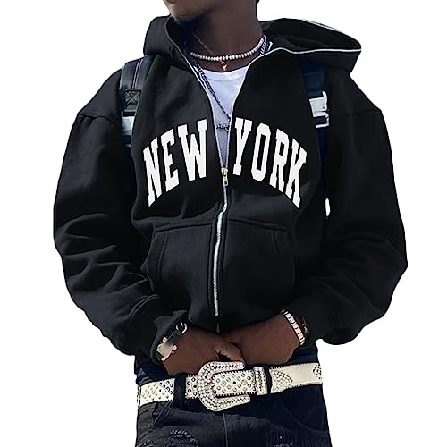 ORANDESIGNE Herren Kapuzenpullover Hoodie Druck Langarm Pullover Lässiges Los Angeles Sweatshirt Warm Pulli SweatjackeHoodie mit Kapuze und Reißverschluss Sports A Schwarz L von ORANDESIGNE