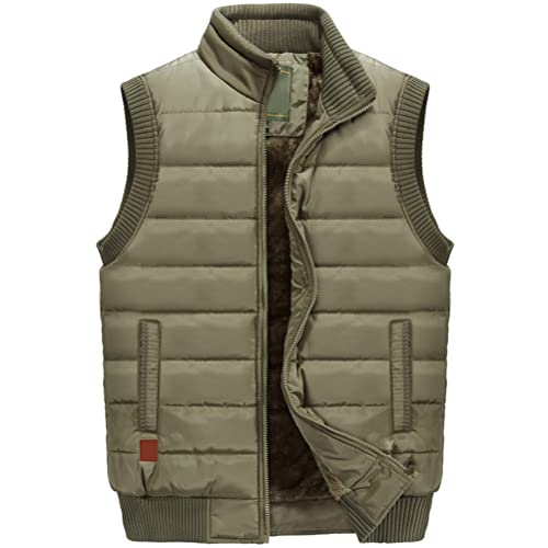 ORANDESIGNE Herren Leicht Steppweste Stehkragen Weste mit Reißverschluss Futter mit Tasche Bodywarmer Funktionsweste Outdoor Freizeit Sport Style Ärmellose Jacken C Khaki L von ORANDESIGNE