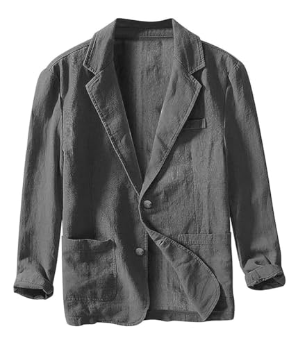 ORANDESIGNE Herren Leinen Sakko Blazer Sommer Freizeit Anzugjacke Zwei Knopf Leichte Sportmäntel Slim Fit Leinen Jacke Leisure Blazer A Dunkelgrau L von ORANDESIGNE