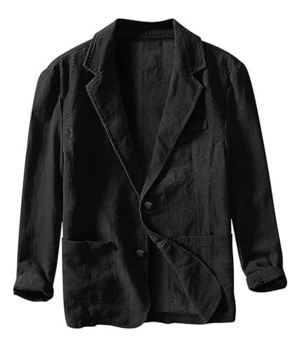 ORANDESIGNE Herren Leinen Sakko Blazer Sommer Freizeit Anzugjacke Zwei Knopf Leichte Sportmäntel Slim Fit Leinen Jacke Leisure Blazer A Schwarz 3XL von ORANDESIGNE