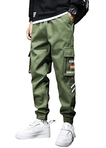 ORANDESIGNE Herren Mehrere Taschen Lässige Cargohose Techwear Hosen Hip Hop Jogger Tapered Hosen Schnalle Riemen Jogginghose Streetwear Punk Hose Q Armeegrün M von ORANDESIGNE