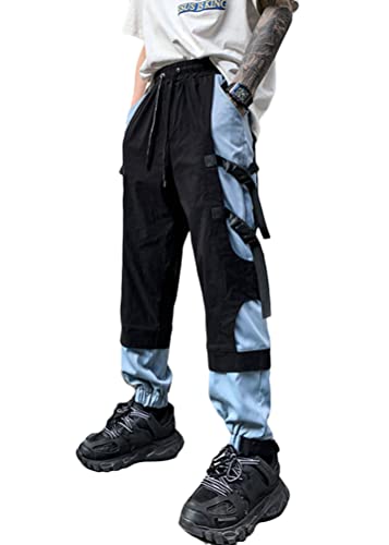 ORANDESIGNE Herren Mehrere Taschen Lässige Schwarz Cargohose Techwear Hosen Hip Hop Jogger Tapered Hosen Schnalle Riemen Jogginghose Streetwear Punk Hose U Schwarz S von ORANDESIGNE