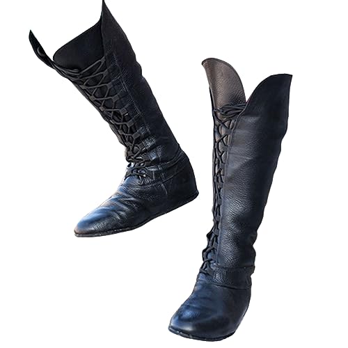 ORANDESIGNE Herren Mittelalter Schuhe Stiefel Piratenstiefel Für Halloween Und Motto-Partys D Schwarz 46 EU von ORANDESIGNE