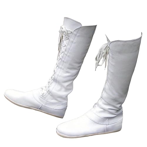 ORANDESIGNE Herren Mittelalter Schuhe Stiefel Piratenstiefel Für Halloween Und Motto-Partys D Weiß 48 EU von ORANDESIGNE