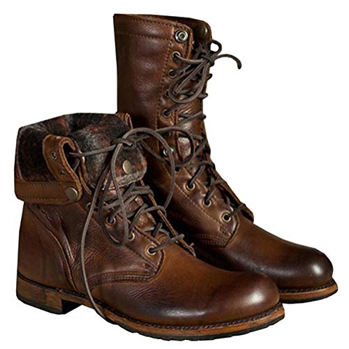 ORANDESIGNE Herren Motorradstiefel Winter Männer Leder Kurzschaft Stiefel Unisex-Erwachsene Schneestiefel Combat Worker Boots Braun EU 46 von ORANDESIGNE