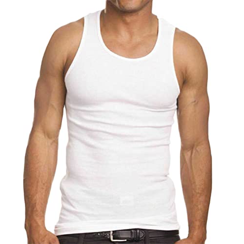 ORANDESIGNE Herren Muskelshirt Ärmellos Tanktop Sexy Y2K Crop Tops Shirt Trägershirt Sport Top Gym Clubwear Strapsweste mit gerolltem Saum Slim Fit Unterhemden A Weiß XS von ORANDESIGNE