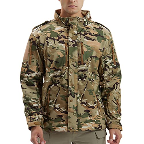 ORANDESIGNE Herren Outdoor Fleecejacke Winddicht Taktische Armee Jacke mit 7 Taschen Warme Stehkragen Jagdjacke Winter Voll Zip Übergangsjacke für Wandern Arbeiten A Gelb 3XL von ORANDESIGNE