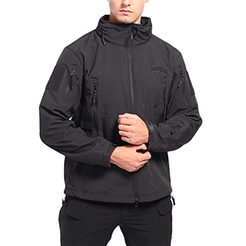 ORANDESIGNE Herren Outdoor Fleecejacke Winddicht Taktische Armee Jacke mit 7 Taschen Warme Stehkragen Jagdjacke Winter Voll Zip Übergangsjacke für Wandern Arbeiten B Schwarz M von ORANDESIGNE