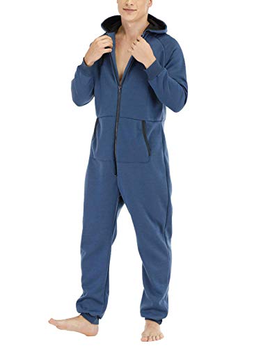 ORANDESIGNE Herren Overall Jumpsuit Jogging Cargo-Style Onesie Sportanzug Fitness Trainingsanzug Jogginganzug Einteiler Ganzkörperanzug Hoodies Hausanzug A Blau L von ORANDESIGNE