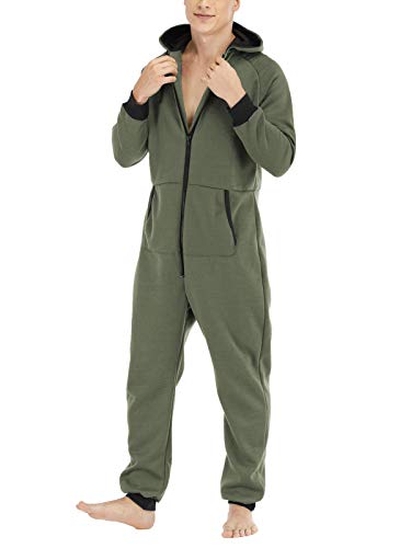 ORANDESIGNE Herren Overall Jumpsuit Jogging Cargo-Style Onesie Sportanzug Fitness Trainingsanzug Jogginganzug Einteiler Ganzkörperanzug Hoodies Hausanzug A Grün XL von ORANDESIGNE