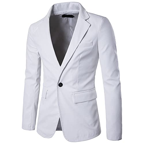 ORANDESIGNE Herren PU Sakko Leder Blazer Regular Fit Anzug Lässig Sakko Anzugjacke Blazer PU Anzug Revers Lederjacke Hochzeit Freizeit B Weiß L von ORANDESIGNE