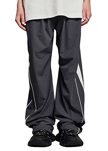 ORANDESIGNE Herren Parachute Pants Y2k Hosen Baggy Cargohose Fallschirmhose Teenager Y2K Weites Bein Track Pants Vintage Baggy Hosen für Jungen Streetwear Freizeithose Hip Hop Pants G Dunkelgrau S von ORANDESIGNE